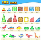 102PCS Dinosaur Toys Magnetic Tiles with 8 Dinosaurs for Kids 3-5 5-7, Jurassic Scenes Dinosaur World Set, Magnetic Blocks Kids Sensory Toys for Boys & Girls Ages 3+, Classroom Must Haves