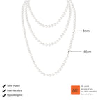 Zeffy Long Pearl Necklaces for Women Layered Faux White Pearl Beads Strand Layered Necklace Bridal Wedding Party 1920s Gatsby Costume Jewelry