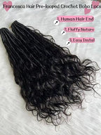 Pre-looped Crochet Boho Faux Locs with Human Hair body wave Ends Boho Hair Braids Goddess Dreadlocks Hair for Black Women Natural Color 18 Inch (Pack of 3)