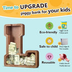 Summidate Large Wooden Piggy Bank for Kids Adults, Alphabets Letter A-Z Piggy Bank for Boys Girls, Coins Bills Change Bank Box Personalized Initial Name Kids Money Bank for Birthday Present and Decor
