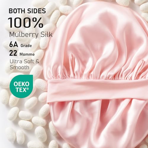 LitBear 100% Mulberry Silk Bonnet for Sleeping Women, 6A 22 Momme, Large Double-Layer Silk Hair Wrap with Tie Band, Non-Slip Silk Turban, Includes Silk Scrunchie