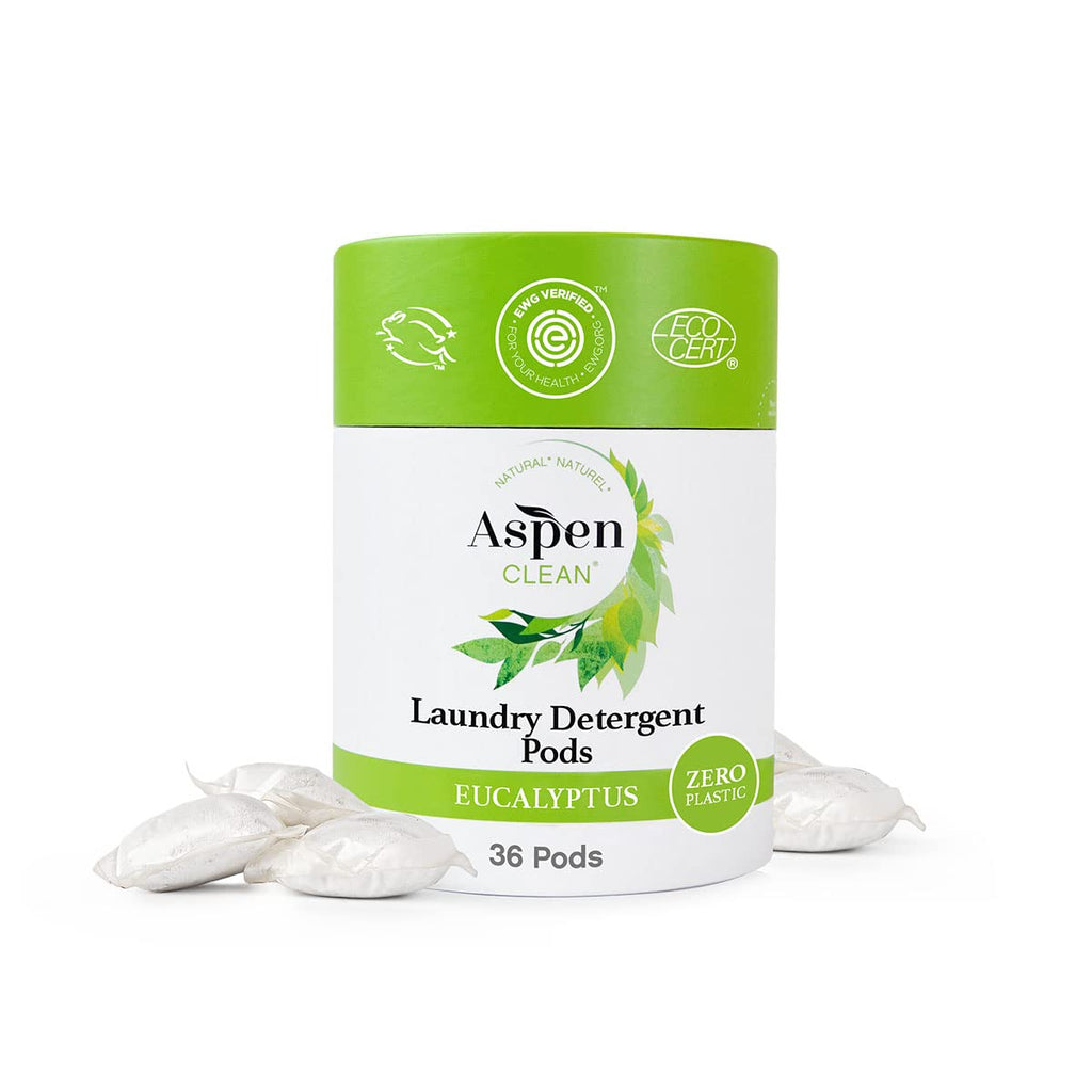 AspenClean | Laundry Pods | Eucalyptus and Rosemary | Clean Detergent for Sensitive Skin | Zero Plastic | Non - Toxic | 100% Natural | EWG Verified - 36 Count