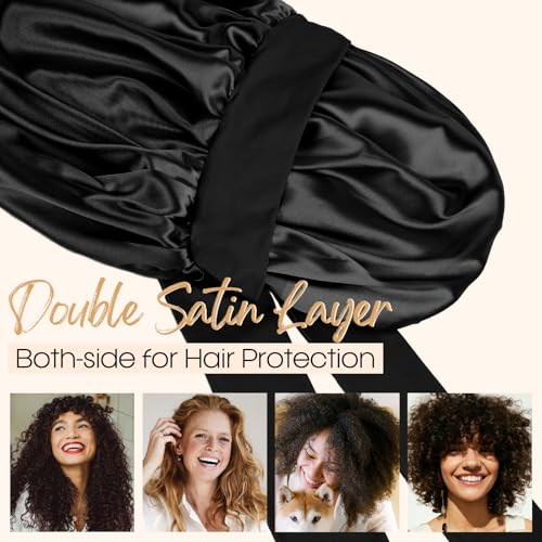 YANIBEST Satin Bonnet Silk Bonnet for Sleeping Double Layer Ajustable Satin Bonnet for Women Men for Curly Natural Hair with Tie Band