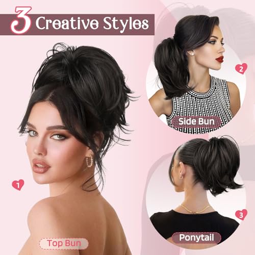 HOOJIH Ponytail Extension, Claw Clip in Straight Messy Hair Bun 9 Inch Short Ponytail Extension with Bendable Metal Wire Hair Pieces for Women Fake Hair Bun DIY Styles - Honey Blonde