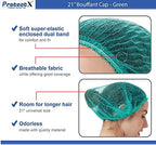 ProtectX 100-Pack Green Disposable Hair Nets, Elastic Head Cover, Bouffant Caps, Sanitation Head Cover for Food Service, Spa Men & Women - 21 inch