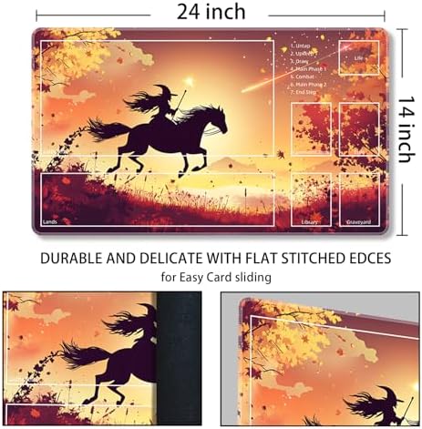 MTG Playmat with Zones Magic Card Playmat Game Mat,TCG & CCG Card Games Mat with Free Storage Bags Size 24 x 14 Inches (with Zones,Star3)