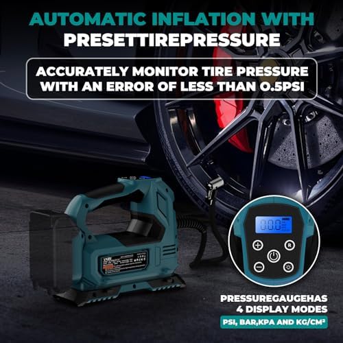 Cordless Tire Inflator Air Compressor for Makita 18V Battery, 160PSI Portable LED Light Handheld Air Pump with Digital Pressure Gauge for Cars Motorcycles Bikes Sport Balls(Battery Not Included)