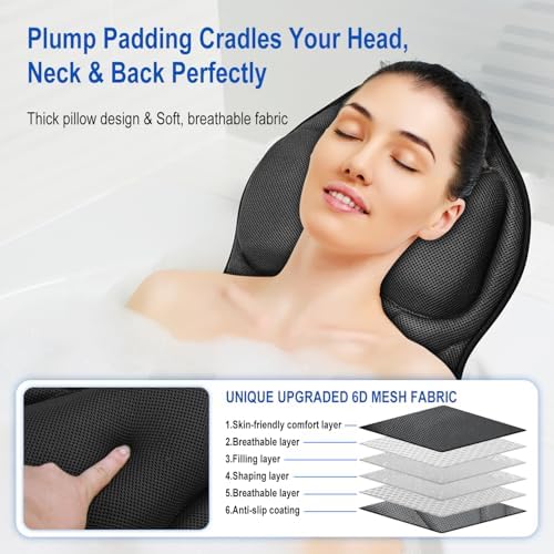 Full Body Bath Pillow for Bathtub, Luxury Bath Gifts for Women Thick Bathtub Cushion for Soaking Tub with Laundry Bag, Bathtub Pillow Luxury Bathtub Pillows for Head,Neck & Back,Spa (Grey)