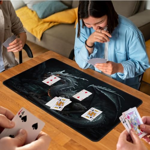 for MTG Game Playmat, for Magic TCG Rubber Play mat,Tabletop Card Playmats with Smooth Surface,Trading Card Inked Game Mat,Battle Game,Dragon in Black