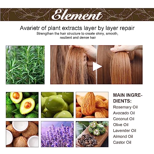 180 ML HuaQing Veganic Natural Hair Growth Oil, Eelhoe Hair Growth Organic Rosemary Hair Oil for Damaged Hair.(3 Pcs)