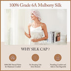 22 Momme 100% Mulberry Silk Bonnet for Women, Silk Sleep Cap for Hair Care, Silk Hair Wrap for Sleeping with Elastic Stay on Head All Night (Pink)
