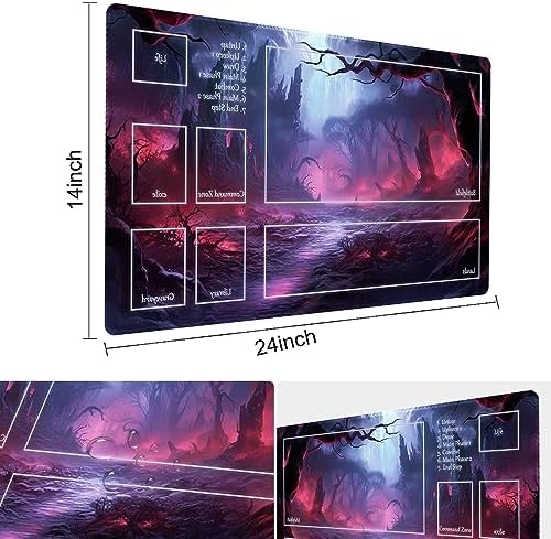 MTG Playmat Size 24x14in Free Storage Bags Non-Slip Backing Printing, Ideal for Card Game Enthusiasts TCG Playmat (with Zone,Crimson Forest)