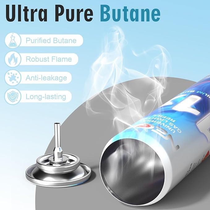 NEON Butane Lighter Refill 11X Ultra Refined Fuel Bundle, 300ml Premium Gas for Refillable Lighters and Torches, Universal Butane Fuel for Lighters Culinary Use and Stove Refilling – Pack of 4