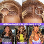 Honey Blonde Ombre Lace Front Wig Human Hair Highlight Body Wave 13X6 Lace Front Wigs Human Hair Pre Plucked HD Frontal 180 Density Glueless 4/27 Highlighted Human Hair Wig 30 Inch