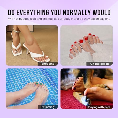 BTArtbox Press on Toenails Short, Metallic Mirror Sliver Toenail Press Ons Square, Fit Perfectly Press on Toe Nails with Glue, Fake Toenails in 16 Sizes- 32 Toenails Kit, Love Streams