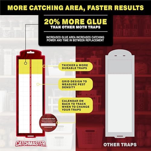 Catchmaster Premium Pantry Moth Traps, XL Odorless Sticky Glue Traps 6PK, Pheromone Attractant for House, Kitchen Storage & Kitchen Pantry Cabinet, PheroGuard Technology, Trap & Eliminate Moths