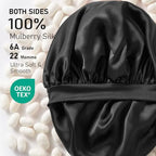 LitBear 100% Mulberry Silk Bonnet for Sleeping Women, 6A 22 Momme, Large Double-Layer Silk Hair Wrap with Tie Band, Non-Slip Silk Turban, Includes Silk Scrunchie