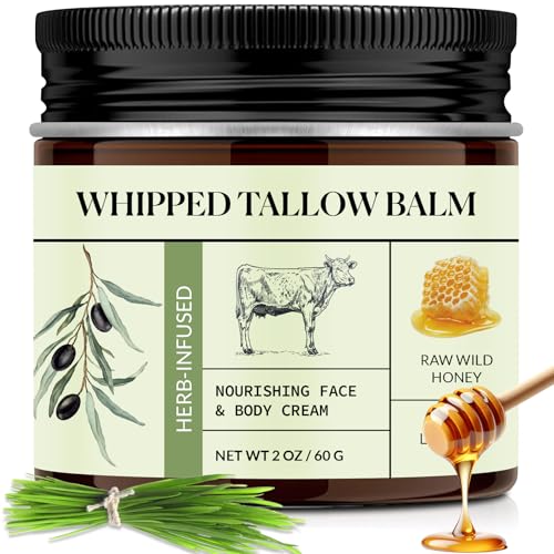 Beef Tallow for Skin, Beef Tallow and Honey Balm, All-Natural Face Body Moisturizer Nourishes and Hydrates the Skin, Grass Fed Whipped Tallow Honey Balm Infused with Raw Wild Honey 2oz