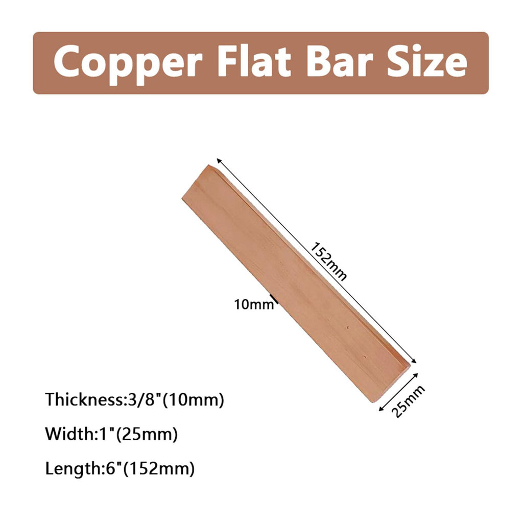 HWYEE 2Pcs 3/8" x 1" x 6" C110 Copper Flat Bar 6" Long, 10 x 25 x 152mm 99.98% Pure Copper Bus Bars DIY Craft, Electrical Connectors for Electroplating (2PCS,10 * 25 * 152mm)