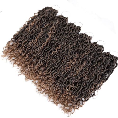 6packs Curly Faux Locs Crochet Hair 14 Inch Ombre Blonde River Goddess Locs Crochet Braids for Black Women Boho Styles Pre Loop Crochet Locs with Curly Hair in Middle Synthetic Bohemian Curls #T27