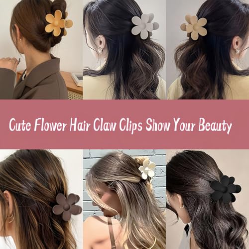 Hair Clips for Women Gifts, 8PCS Large Flower Hair Claw Clips for Women Thick Thin Hair, Big Cute Hair Clips Gifts for Women Girls Styling Neutral 8 Colors, Matte Dasiy Hair Claw Clips