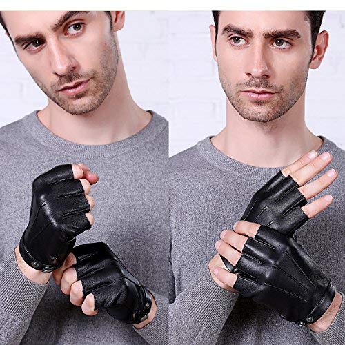 Wepop Fingerless Gloves PU Faux Leather Outdoor Sport Half Finger Glove, M