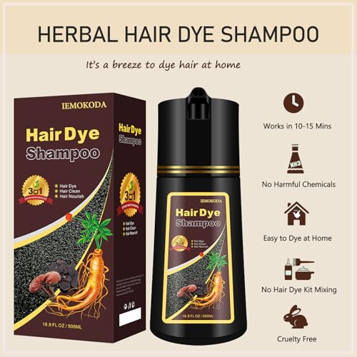 Instant Herbal Red Hair Color Shampoo - 3 in 1 Long-Lasting Hair Dye for Women and Men, 16.90 Fl Oz (Red Wine)
