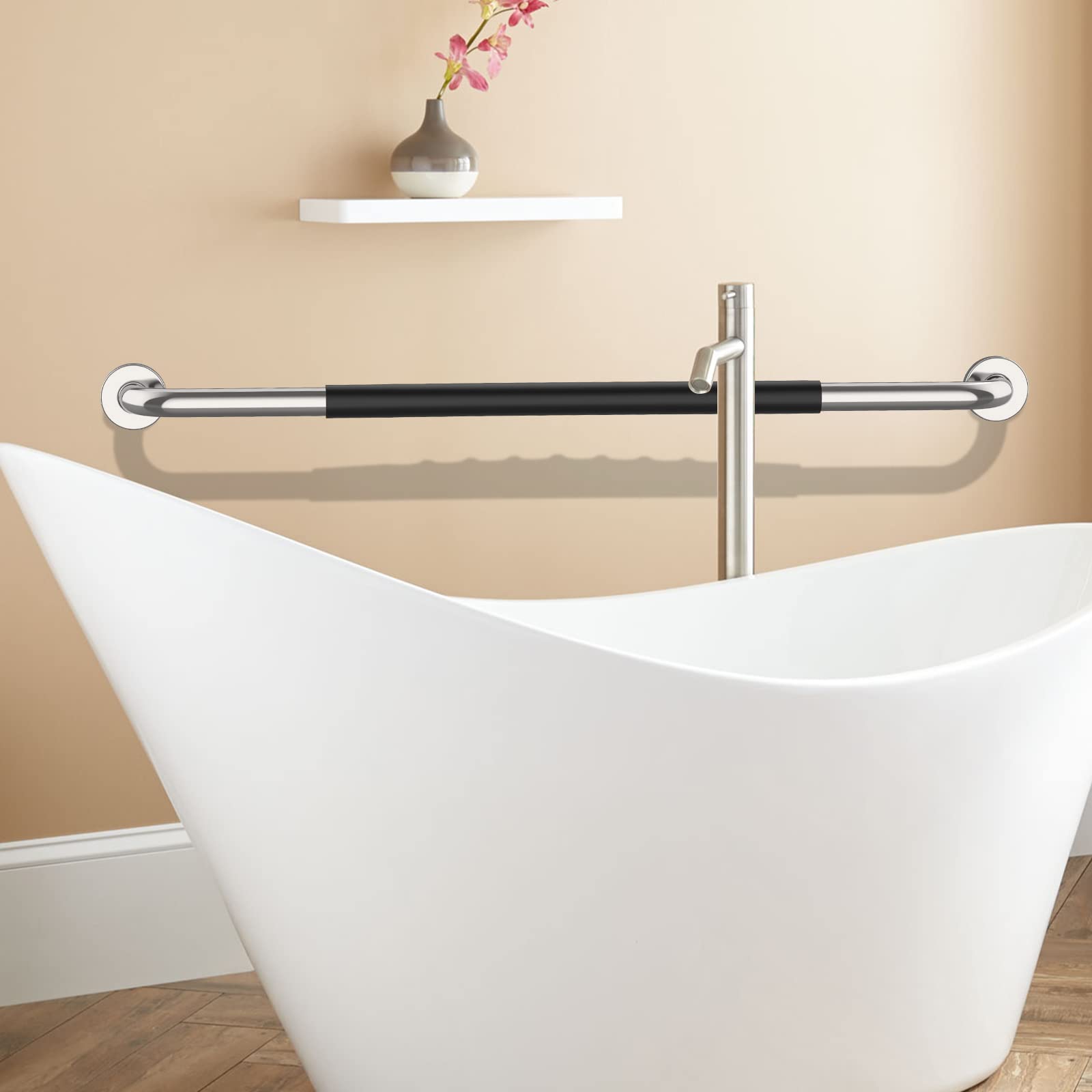 36 Inch Shower Grab Bar w/Anti Slip Rubber Grip, Munzong Stainless Steel Bathroom Grab Bar, Chrome Bathroom Balance Bar,Safety Handrail Support,Handicap Injury Elderly Senior Assist Bath Handle