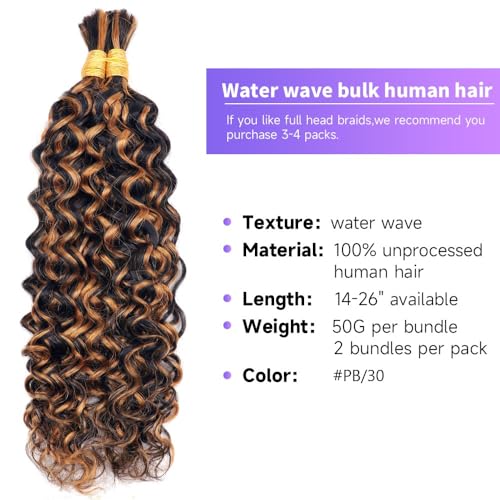 Human Braiding Hair Water Wave Bulk Human Hair For Braiding 100g (1pack-2bundles) No Weft 100% Unprocessed Virgin Human Braiding Hair For Boho Braids Water Wave Micro Braiding Human Hair 26inch #PB/30