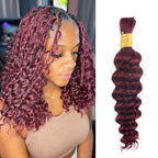 Human Braiding Hair for Boho Braids Burgundy Deep Wave Bulk Human Hair for Braiding 22 Inch 1 Bundle 50G #99J Wet and Wavy Curly Human Hair Red Braiding Hair Extensions No Weft Bundles for Braiding