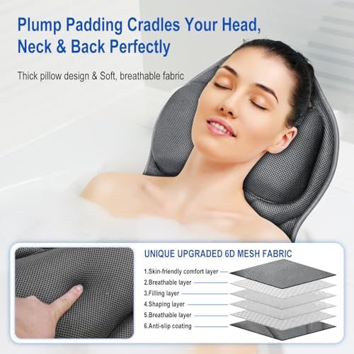 Full Body Bath Pillow for Bathtub, Luxury Bath Gifts for Women Thick Bathtub Cushion for Soaking Tub with Laundry Bag, Bathtub Pillow Luxury Bathtub Pillows for Head,Neck & Back,Spa (Light Grey)