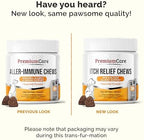 PREMIUM CARE Itch Relief for Dogs - 120 Allergy Chews for Dogs - Anti Itch Seasonal Support for Pets Itchy Skin Relief Skin Health Support with Colostrum, Vitamin C, Omega and Bee Pollen