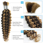 Human Braiding Hair - 22 Inch Blonde Deep Wave Bulk Hair for Braiding Boho & Micro Bohemian Braids - 100g