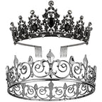 AOPRIE King & Queen Artemis Tiara and Crown for Women Men Crystal Hair Accessories for Wedding Prom Bridal Birthday Party Halloween Costume Christmas Gifts Black Princess Tiara for Girls Boys