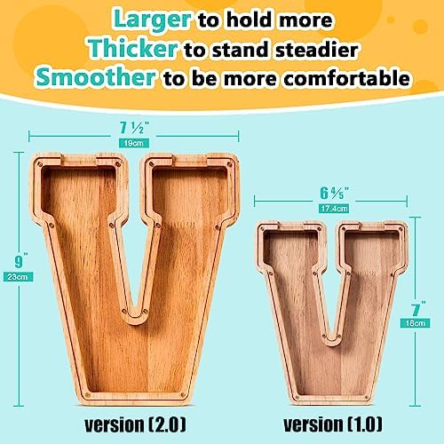 SummiDate Wooden Letter Piggy Bank| Piggy Bank for Boys Girls Toddler| Alphabet V Money Bank| Coin Bank Birthday Gift for Kids|Birthday Gift for Kids (V)