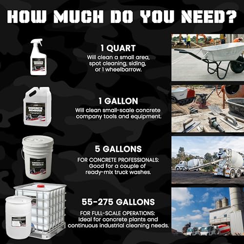 Legion Chemicals Heavy Concrete Remover – Dried Concrete & Cement Dissolver (Non-Corrosive, Biodegradable Acid Alternative), Safe on Equipment, 1-Quart Spray