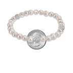 Savlano 8MM Cultured Freshwater Natural White Pearl Crystal Bead Stretch Bracelet 7 inches for Women Comes with Gift Box