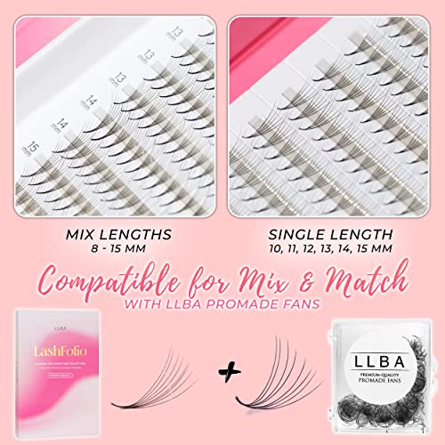 LLBA LashFolio Narrow Promade Fans | Handmade Volume Eyelashes | Multi Selections 5D~10D | C CC D Curl | Thickness 0.03~0.07mm | 8-15mm Length | Long Lasting & Easy Application (5D-0.07 CC 8mm-11mm)