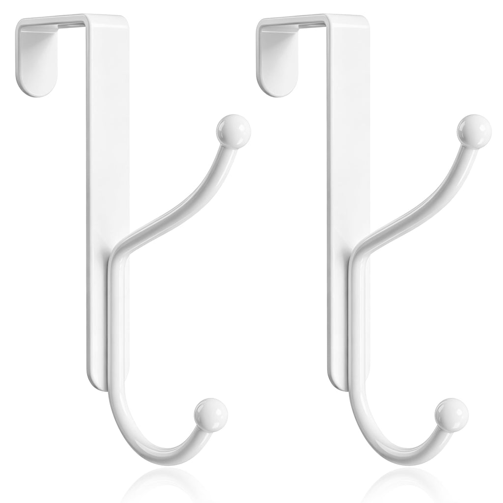 niffgaff Over Door Hook 2-Pack, Heavy Duty Door Hanger, Fits Interior Doors 1.4 Inches Thick, Organize Coats, Hats, Towels, and Bags for Entryways, Bathrooms, Bedrooms, and Kitchens, White