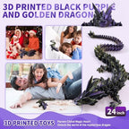 Large 3D Printed Dragon,24 Inch 3D Dragon Toys,Bigger Fidget Crystal Animals Toys, 3D Printed Articulated Animals for Home Office Car Desk Decor （Black Purple Gold）
