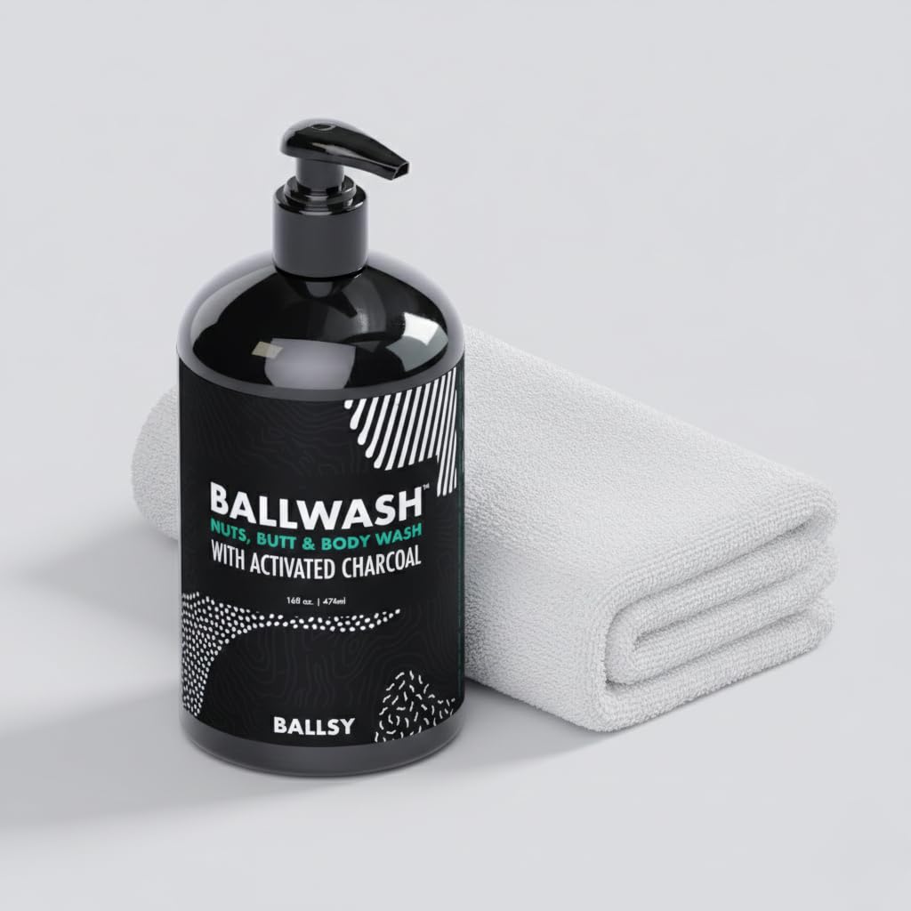 Ballsy Ballwash Charcoal Body Wash for Men - Moisturizing Men’s Bodywash with Coconut Oil – Soap for Men & Great for your Most Intimate Areas, 16 Oz
