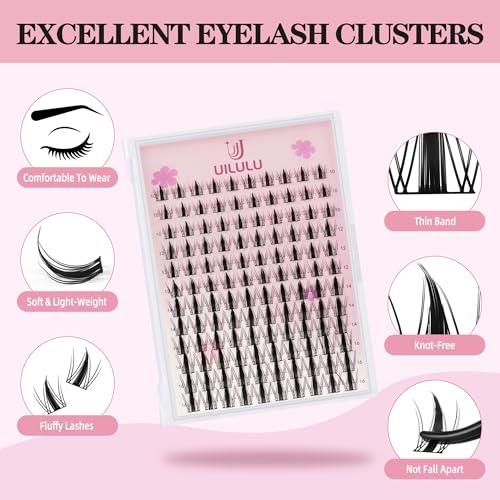 Lash Clusters 10-16mm Natural Lashes Clusters D Curl False Eyelash Clusters DIY Eyelash Extensions Individual Cluster Lashes (U07 Lashes Only, D Curl, 10-16 MIX)