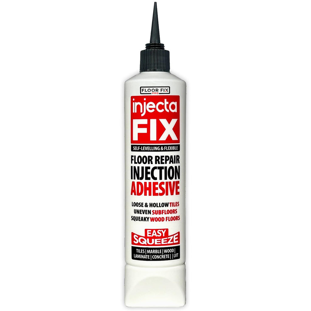 Floor-Fix Pro Easy Squeeze - Extra Strength Adhesive - Fix Loose & Hollow Tiles, Squeaky Wood & Laminate - Includes Built in 5/64” Syringe Tip - No Sealant Gun Required (10.1 Fl Oz)