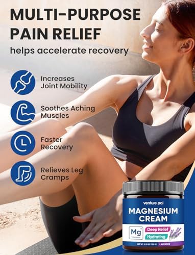 Venture Pal Magnesium Lotion, Topical Magnesium Cream for Sleep, Leg Cramps & Pain, Muscle Relaxation, Calm, Moisturizing Supplement with Coconut Oil, Shea Butter & Hyaluronic Acid, Safe for Kids