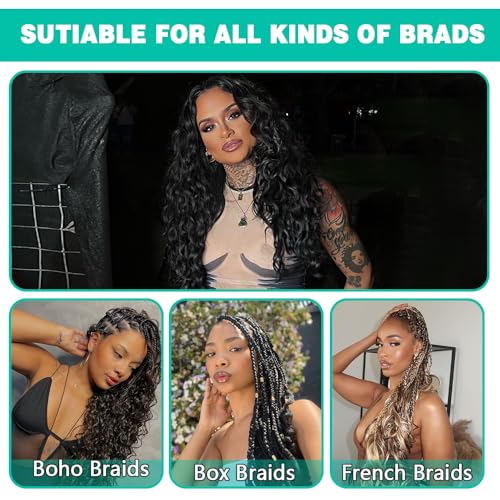 Deep Wave Bulk Human Hair For Braiding 150g Human Hair Braiding Hair For Boho Braids 100% Brazilian Virgin Human Hair Extensions 3 Bundles Wet and Wavy Human Braiding Hair (22inch, Natural Black)