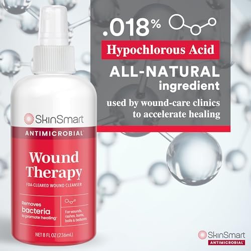 SkinSmart Antimicrobial Wound Therapy, Hypochlorous Acid Safely Removes Bacteria so Wounds Can Heal, 8 Ounce Clear Spray