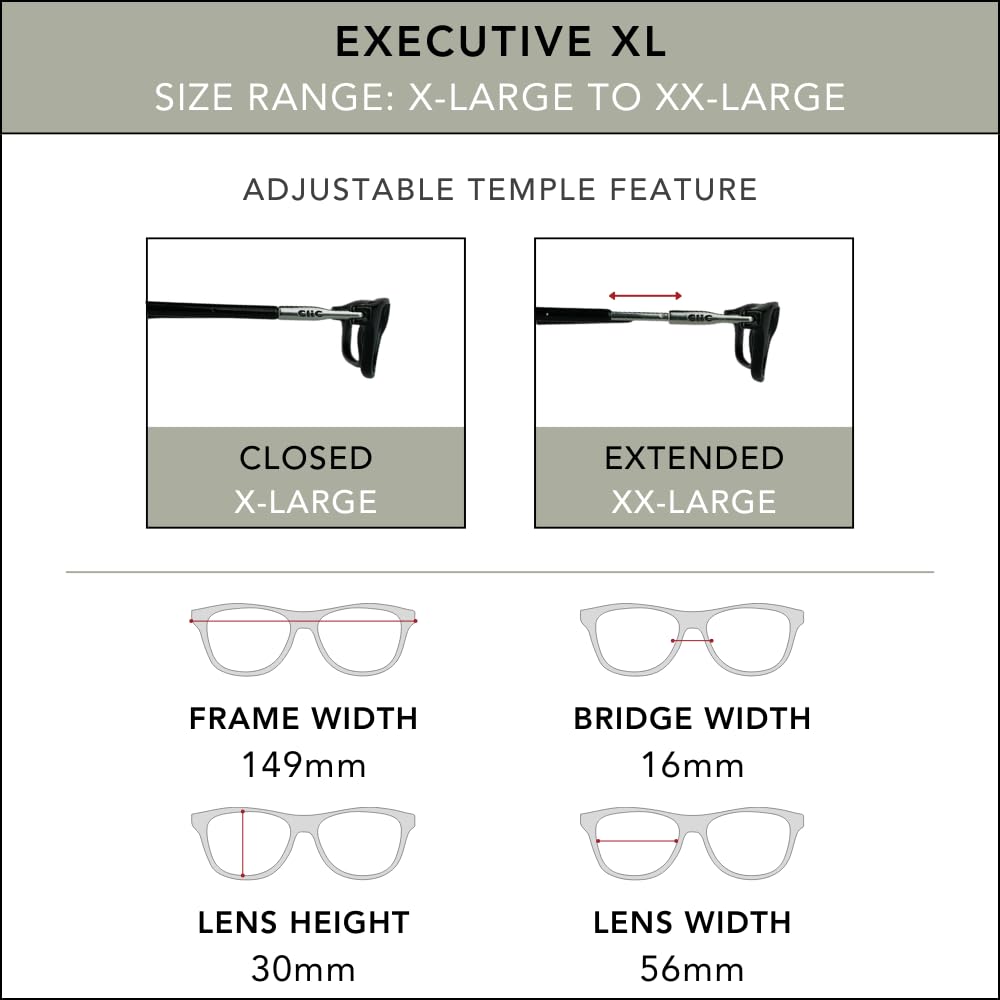 Clic Magnetic Reading Glasses for Men or Women, Computer Readers, Executive XL (XL-XXL, Black, 1.25 Magnification)
