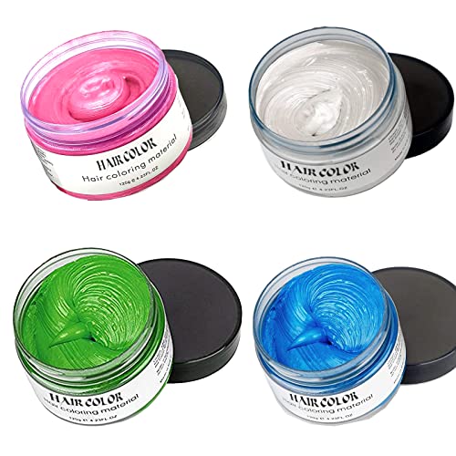 Temporary Hair Color Wax,Hair Color Spray Wax, Natural Hair Coloring Wax Material Disposable Hair Styling Clays Ash for Cosplay,Party,Masquerade, Halloween.etc (Blue White Green Pink, 1 Pack)