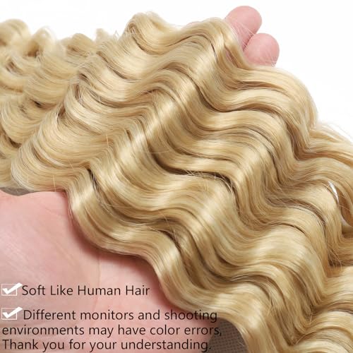 Curly Braiding Hair,30 Inch Deep Wave Braiding Hair,T27/613 Color Ocean Wave Crochet Hair for Black Women,6 packs Ombre Long Deep Wave Crochet Hair, Wavy Braiding Hair for Boho Braids
