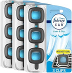 Febreze Car Air Freshener, Odor-Fighting Automotive Vent Clip, Linen & Sky Scent, 3 Count